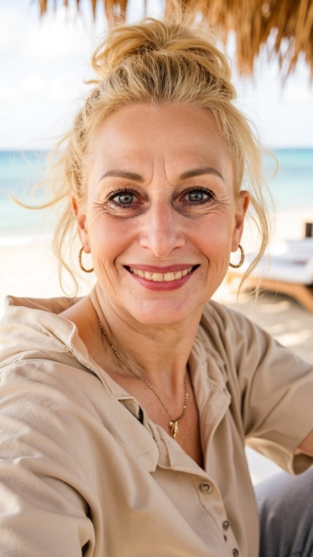 Mit dem KI-Avatar erstelltes Porträt am Strand
