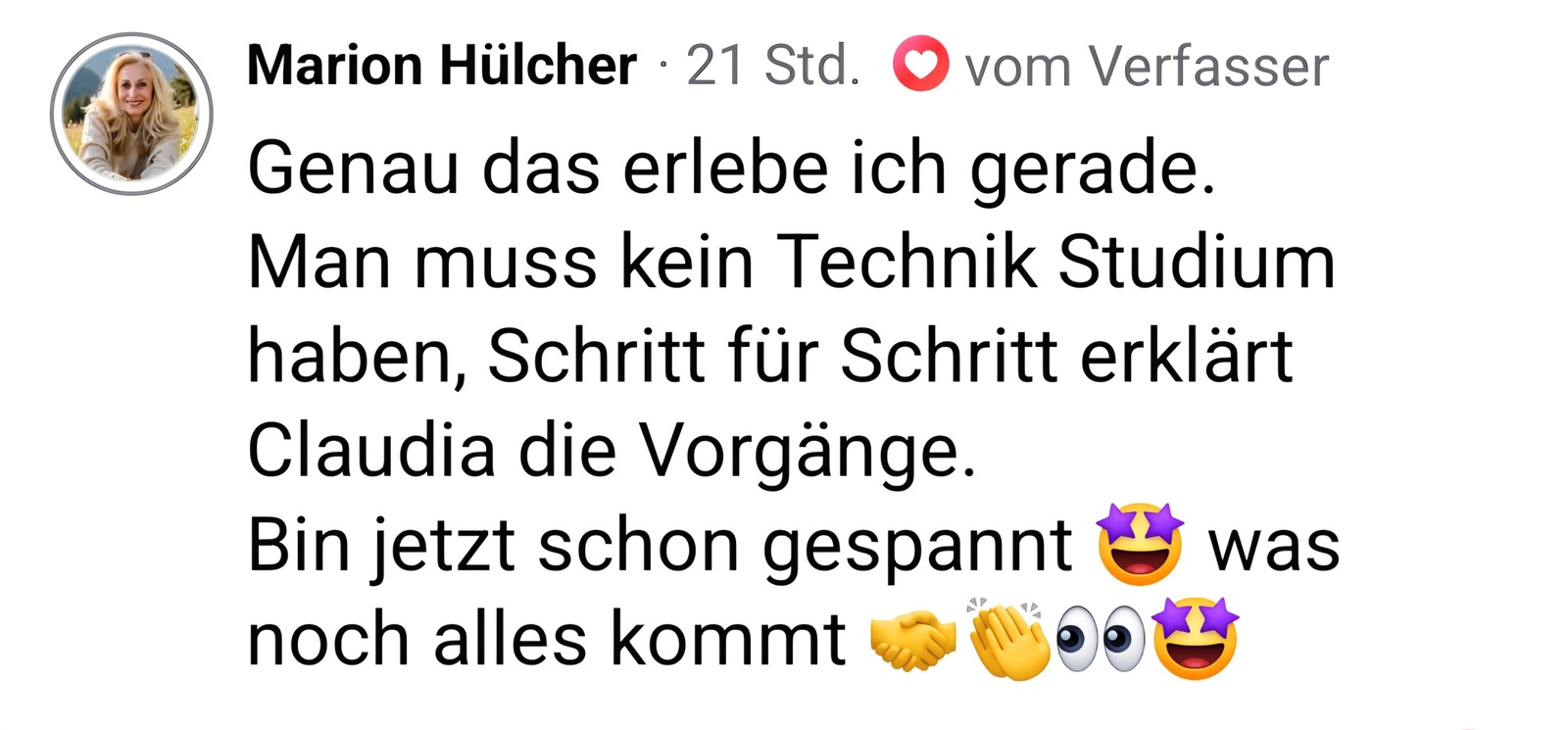 Facebook-Kommentar von Marion Hülcher zum Kurs